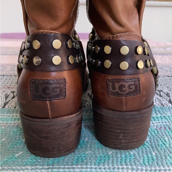 UGG moto boots women’s sz 7 cognac riding boots wool insole style excellent cond - Picture 9 of 9